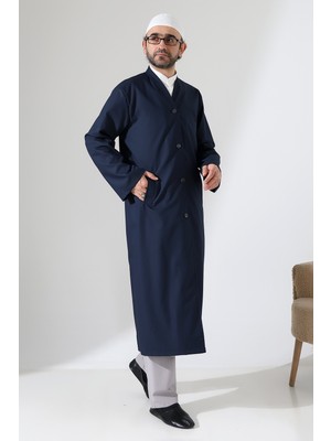 İhvan Online Yarım Astarlı Düğmeli Cepli Buhara Yaka Erkek Cübbe - Lacivert