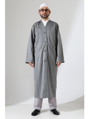 İhvan Online Yarım Astarlı Düğmeli Cepli Buhara Yaka Erkek Cübbe - Gri