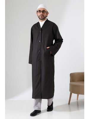 İhvan Online Yarım Astarlı Düğmeli Cepli Buhara Yaka Erkek Cübbe - Füme