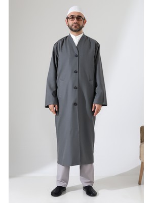 İhvan Online Yarım Astarlı Düğmeli Cepli Buhara Yaka Erkek Cübbe - Antrasit