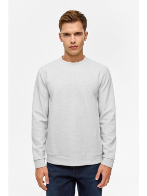 Süvari Bol Kesim O Yaka Melanj Desenli Waffle Sweatshirt