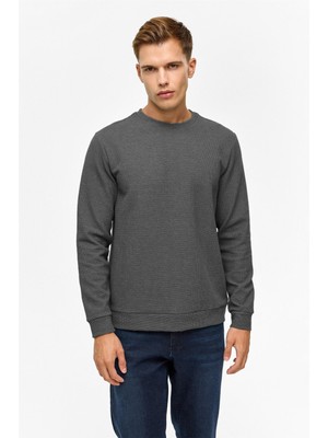 Süvari Bol Kesim O Yaka Melanj Desenli Waffle Sweatshirt