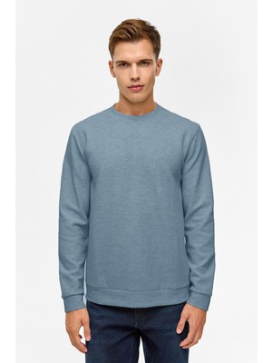 Süvari Bol Kesim O Yaka Melanj Desenli Waffle Sweatshirt