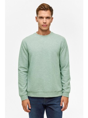 Süvari Bol Kesim O Yaka Melanj Desenli Waffle Sweatshirt