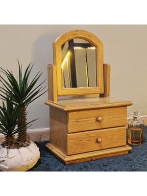 Tekir Store Eskitme Takı ve Makyaj Kutusu Organizer - Düz Model - Ahşap - Hareketli - Aynalı - 2 Çekmeceli - Bambu