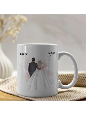 Kişiye Özel Sevgili Çift Gelin- Damat Kupası(Tesettürlü)