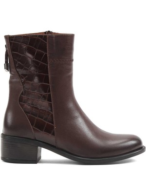 Celal Gültekin Kadın Kahverengi Fermuarlı Kroko Deri Bot