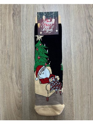Natural Charm Noel Baba Çam Ağacı Desenli Unisex Soket Çorap – Tüylü Pamuk Elastan Karışımı, 200 Iğne Konforlu, Yumuşak Dokulu, Kış Temalı Eğlenceli ve Sıcak Tutucu Çorap