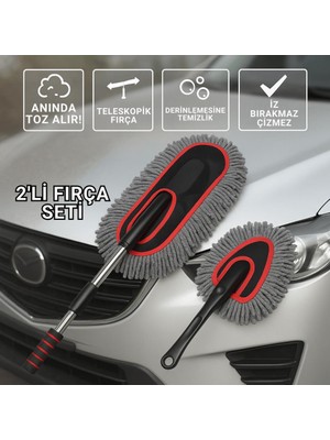 Coofbe 2 Adet Set Profesyonel Püsküllü Mikrofiber Araç Yıkama Fırçası Toz Alma Fırçası Araç Paspası
