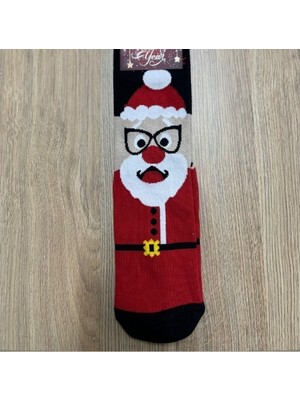 Natural Charm Noel Baba Gözlüklü Desenli Unisex Soket Çorap – Tüylü Pamuk Elastan Karışımı, 200 Iğne Konforlu, Yumuşak Dokulu, Kış Temalı Eğlenceli ve Sıcak Tutucu Çorap