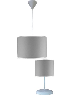 Onay Avize Dante Gri M-587 Kumaş Kaplama 2.li Set Yatak Odası Genç ve Çocuk Odası Avize ve Abajur Seti