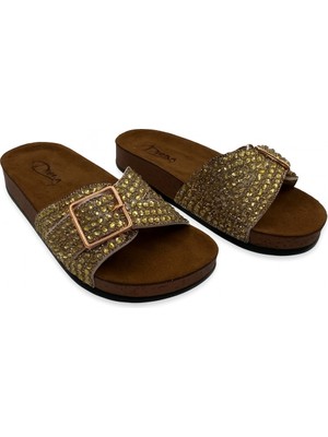 Pienn Anatomik Esnek Rahat Taşlı Boncuklu Tek Tokalı Kadın Terlik