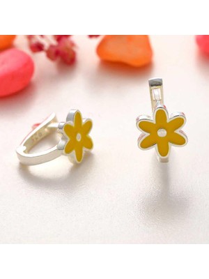 Gumush Hk Gümüş Çocuk Küpe Sarı Çiçek |Gümüş Takı Hediyelik Ürünler