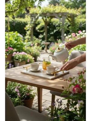 Akayev Traverten Altın Florya 30X20 cm Tepsi