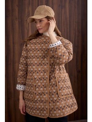 HE-QA Desenli Kapitone Ceket Amber Desen
