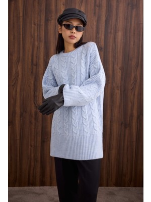 HE-QA Örgülü Uzun Kazak Buz Mavi