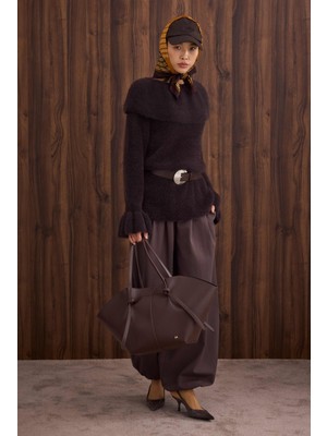 HE-QA Yaka Detaylı Kazak Kestane