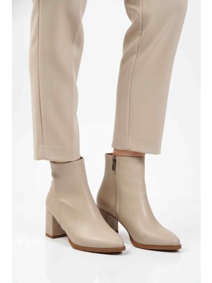 Aspor Bej Fermuarlı Polarlı Kadın Topuklu Bot