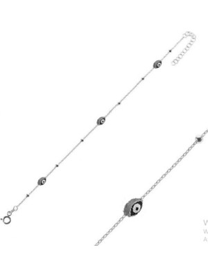 Eyelashes Silver 925 Ayar Gümüş Tekli Mekik Nazar Boncuğu Bileklik