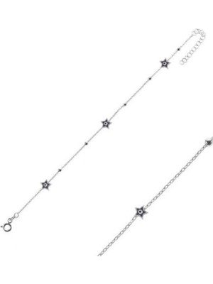 Eyelashes Silver 925 Ayar Gümüş Tekli Mideli Nazar Boncuğu Yıldız Bileklik