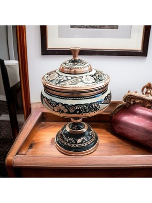 Bakır Center Bakır Şekerlik Saf Bakır Şekerlik 23*14 cm Büyük Boy El Işlemeli Bakır Çikolatalık Erzurum Bakır Gondol