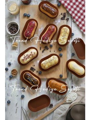 Trend Hediye Sepeti Takribi 200 Adet Kahverengi Ekler Kağıdı , 24X54X18H mm Baklava Sunumluk , Küçük Boy Muffin Kek Kalıbı