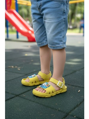 Uzero Sarı Erkek Kız Çocuk Terlik Sandalet Kaydırmaz Tabanlı Hayvan Resimli Kreş Havuz Günlük Ayakkabı