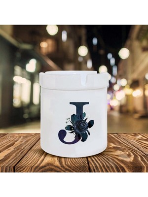 Siyah Gül J Harfi Baskılı Seramik Şık Küllük