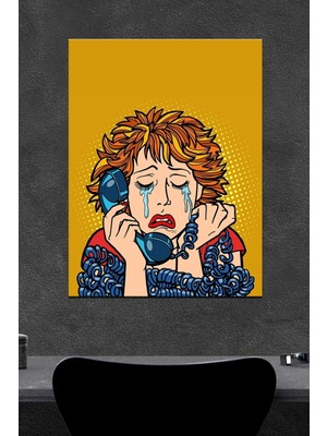 Telefonun Başında Ağlayan Kadın Ahşap Poster (27X18)