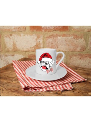 Yılbaşı Temalı Sevimli Köpek Baskılı Beyaz Türk Kahvesi Fincanı