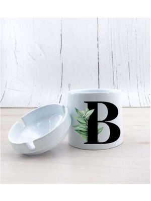 Caddemart | B Harf Yapraklı Baskılı Beyaz Seramik Kokusuz Kül Tablası