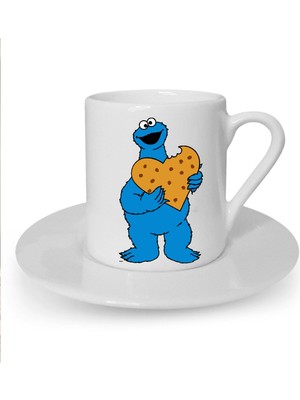 Kurabiye Canavarı Baskılı Beyaz Türk Kahvesi Fincanı