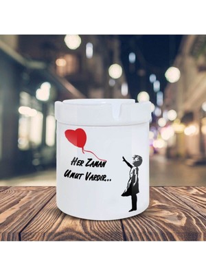 Banksy Kırmızı Balonlu Kız Baskılı Küllük Seramik Kül Tablası-89