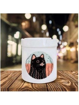 Siyah Kedi Baskılı Seramik Küllük