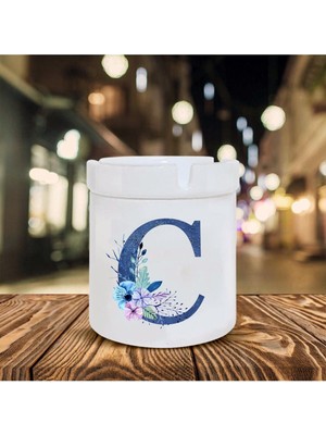 Mavi Renkli C Harfi Baskılı Seramik Şık Küllük