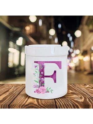 Mor Renkli F Harfi Baskılı Seramik Şık Küllük