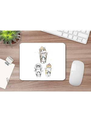 Kediler Baskılı Mouse Pad, Diktörgen Mousepad, Mause Pad, Ofis Mausepad, Kaymaz Taban
