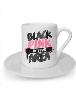 Black Pink Baskılı Beyaz Türk Kahvesi Fincanı
