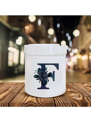 Siyah Gül F Harfi Baskılı Seramik Şık Küllük