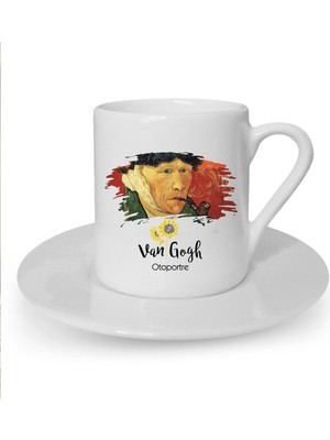 Van Gogh Baskılı Beyaz Türk Kahvesi Fincanı