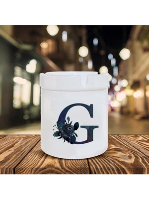 Siyah Gül G Harfi Baskılı Seramik Şık Küllük