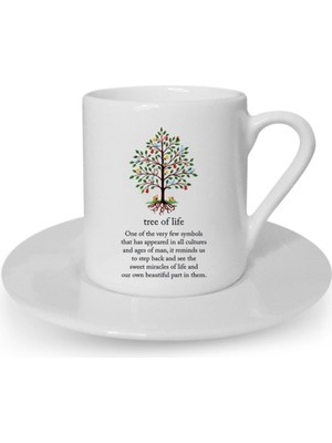 Beyaz Kahve Fincanı Sembol Ying Yang Lotus Çiçeği Meditasyon Yaşam Ağacı