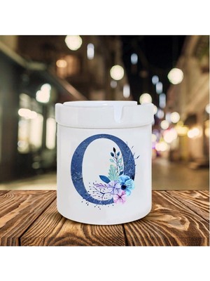 Mavi Renkli O Harfi Baskılı Seramik Şık Küllük