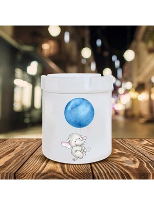 Mavi Uçan Balon ve Fil Baskılı Seramik Kokusuz Küllük Hediyelik Ne Hediye Alınır