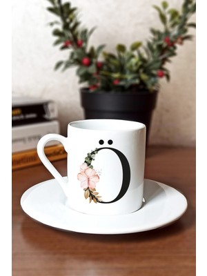 Caddemart | Ö Harfli Çiçekli Baskılı Porselen Türk Kahvesi Fincanı