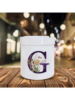 Kahverengi Gül G Harfi Baskılı Seramik Şık Küllük