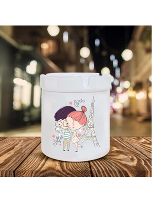Beyaz Love In Paris Temalı Seramik Küllük