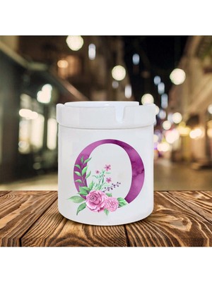 Mor Renkli O Harfi Baskılı Seramik Şık Küllük