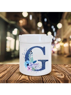 Mavi Renkli G Harfi Baskılı Seramik Şık Küllük
