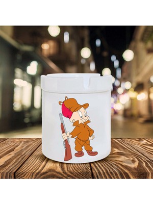 Beyaz Elmer Fudd Baskılı Seramik Küllük